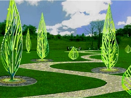 绿色植物树木景观雕塑小品标识设计制作